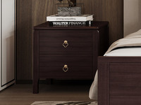 檀影轩 新中式 进口乌金木 纹理自然温润 经典双抽设计 精致梅花环五金拉手点缀 床头柜