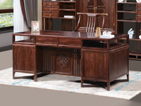 檀影轩 新中式 进口乌金木 纹理自然温润 大板桌面随心置物 传统鱼鳞纹镂空雕花工艺 竖线装饰 2.0米 茶台