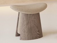 一方茶居 现代轻奢 茶凳 白蜡木饰面+优质棉麻 扪皮 圆凳