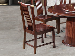  新中式 进口乌金木 纹理自然温润 传统官帽造型 舒适弧形靠背 黑檀色 餐椅（单把价格 需双数购买 单数不发货）