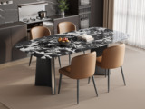 歌迪 极简风格 质地晶莹宝格丽黑大理石 防磕碰马肚造型台面 独特双C折角造型 灰钛拉丝不锈钢桌腿 1.4米 餐桌