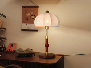 【包邮】 宋式美学风格 白蜡木+铝材+布艺灯罩 客厅卧室中古系列 实木LT8005-胡桃-三色 胡桃木色 台灯(含光源 E27)（内蒙古，新疆，西藏，青海，甘肃、宁夏等地区不包邮 运费请咨询客服)