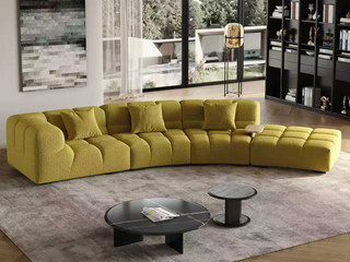  意式极简 百变泡芙沙发 创意无限模块组合弧形转角 精选柔软细腻泰迪绒 饱满高弹海绵贴合曲线 置物小边几 右扶手沙发