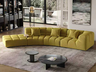  意式极简 百变泡芙沙发 创意无限模块组合弧形转角 精选柔软细腻泰迪绒 饱满高弹海绵贴合曲线 置物小边几 左扶手沙发