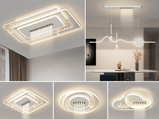 【包邮】 现代简约 铁+亚克力 客厅卧室系列 全屋套餐XY0185白-三室两厅-三色变光 白色 三室两厅(含光源 LED贴片)（内蒙古，新疆，西藏，青海，甘肃、宁夏等地区不包邮 运费请咨询客服）