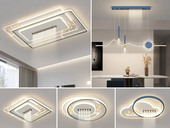 【包邮】格美灯饰 现代简约 铁+亚克力 客厅卧室系列 全屋套餐XY0185蓝-三室两厅-三色变光 蓝色 三室两厅(含光源 LED贴片)（内蒙古，新疆，西藏，青海，甘肃、宁夏等地区不包邮 运费请咨询客服）