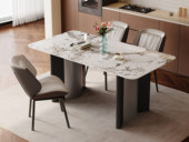 歌迪 极简风格 质地晶莹潘多拉大理石 纹理细腻顺滑 太空灰拉丝不锈钢 设计感双拼桌腿 高强支撑力 1.6米 餐桌