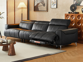  顾家家居旗下轻时尚品牌 极简风格 贝多芬真皮功能沙发 严选奢华质感头层牛皮 饱满起伏钢琴键靠背造型 翻折靠头设计躺卧随心 宽厚扶手自然承托 左功能位 小四人位沙发