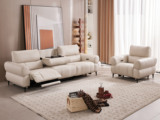【年终大促】【现货】芝华仕旗舰款 现代简约 零靠墙真皮电动功能沙发 多功能翻盖茶几 靠包茶台随心切换 巴西进口头层牛皮 米白色 右功能三人位+单人位沙发组合（此产品有短途物流费）