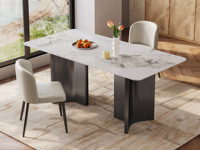 歌迪 意式极简 淡雅精致香奈儿亮光岩板 防磕碰直边圆角台面 奔驰造型拉丝不锈钢脚 1.4米 餐桌