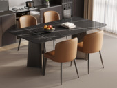 歌迪 极简风格 典雅奢华劳伦黑金岩板 防磕碰直边圆角造型台面 独特双C折角造型 灰钛拉丝不锈钢桌腿 1.4米 餐桌