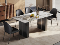 歌迪 极简风格 梦幻斑驳潘多拉大理石 质感温润透亮 线条精致利落 黑钛拉丝+灰钢栅格腿 沉稳轻盈硬核承重 超宽敞桌底空间 1.4米 餐桌
