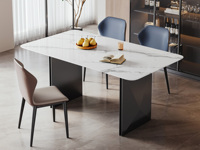歌迪 极简风格 轻盈通透中花白大理石 色泽经典雅致 钻石棱角灰钢拉丝不锈钢桌腿 线条利落有张力 强承重防摇晃 1.4米 马肚型 餐桌