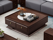 檀雅居 新中式 甄选进口金丝檀+乌金木 细腻柔滑岩板 厚实框架方正美学 四周围边防掉落 红檀色 1.2米 茶几