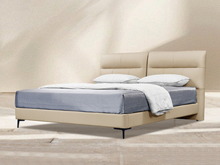  现代简约 尚雅真皮床 细腻柔软头层牛皮 渐变式独立靠包床头 两段式设计贴合身躯久靠不累 1.8*2.0米真皮床