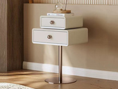 罗曼仕 极简风格 方糖旋转床头柜 独特旋转设计 小巧精致 双抽分类收纳 不锈钢五金脚 白色 床头柜