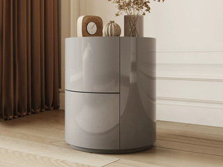  意式极简 独特圆柱造型防磕碰 台面细致围挡设计 优质钢琴烤漆 高质托底缓冲导轨 高级灰 床头柜