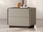 罗曼仕 极简风格 纹理清晰天然烟熏木皮 边缘圆润打磨 全落地式清扫无忧 经典双抽分区储物 烟熏色 床头柜