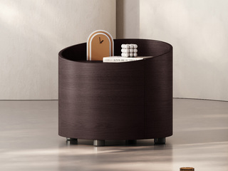  意式极简 矮款落地斜边一体设计 圆形简洁柜筒 高质托底缓冲导轨 烟熏色 床头柜