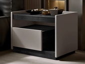 欧瑞仕 意式极简 开放式储物人性化设计 细腻黑橡木纹 圆润防掉落围边 稳重全落地稳固支撑 优质米灰色烤漆 左款 床头柜