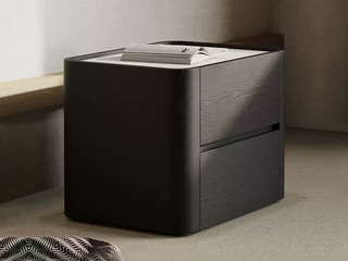  意式极简 纹理细腻水曲柳木皮 双层抽屉有序收纳 高质底缓冲导轨 黑橡色 床头柜