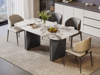 歌迪 极简风格 细腻柔滑潘多拉大理石 双面菱边立体造型 精工灰钛拉丝不锈钢脚 坚韧稳固承重无忧 力学美感兼备 1.4米 马肚型 餐桌