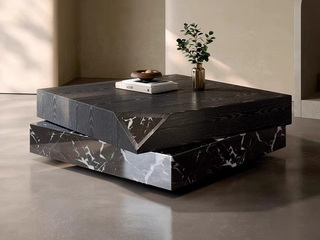  意式极简 墨韵旋转茶几 天然纹理水曲柳木皮 设计款自由旋转造型多变 创意不规则折角 茶几