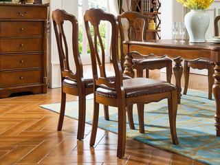  美式风格 金丝楠木色 实木 餐椅