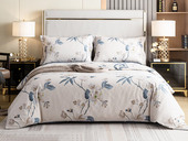 喜临门 现代简约 一路生花100%全棉印花四件套 双面设计双倍宠爱 浅金 柔软升级1.5米床（200*230cm）四件套（枕套*2+被套*1+床单*1）礼盒包装