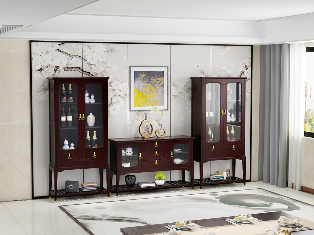 邦美森 珍稀金丝檀木 简约新中式酒柜双门酒柜装饰柜