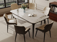 欧瑞仕 意式极简 通透易洁香奈儿亮光岩板 伸缩功能桌面切换自如方圆两用 灵活适配大小户型 流线型设计轻松解锁N种场景 伸缩跳台1.4米餐桌