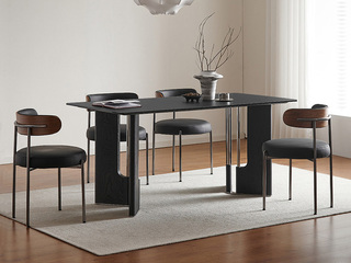  意式极简 卡莱餐桌 抗菌耐磨纯黑岩板 艺术造型稳固支撑桌腿 圆润边角防磕碰 1.4米 餐桌