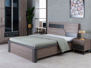  现代简约 高级灰 实木床脚 卧室双人床 1.5*2.0米排骨架床（图片为高箱，实际为排骨架）