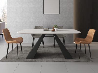  极简风格 意大利进口岩板 碳素钢底座 1.4米A型长餐桌