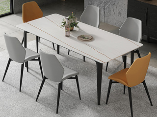  极简风格 意大利进口哑光岩板 碳素钢底架 1.6米长餐桌