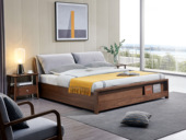 源木时光 北欧风格 北美进口白蜡木 布艺软靠 1.8*2.0米高箱床