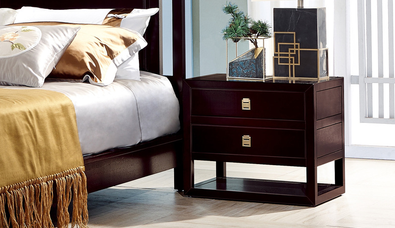 墨舍 新中式 东南亚进口红檀木 双抽床头柜