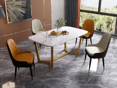  轻奢风格 人造大理石面 镀金框架 1.6m餐桌