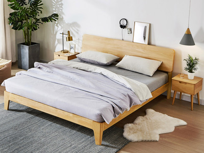  北欧风格 榉木坚固框架 自然原木 原木色1.8*2.0m平板床
