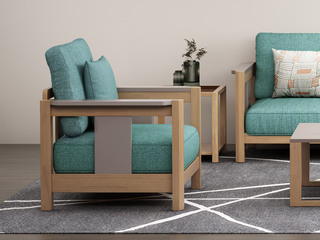 北欧风格 泰国进口橡胶木坚固框架 优质棉麻布艺 单人位沙发