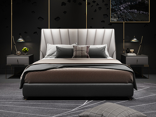  轻奢风格 高定头层黄牛皮 1.8*2.0米真皮床（搭配10公分松木排骨架）