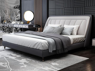  轻奢风格 高定头层黄牛皮 1.8*2.0米真皮床（搭配10公分松木排骨架）