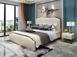  轻奢风格 皮艺 1.8*2.0米床（搭配10公分松木排骨架）