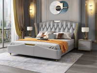 梵克美家 轻奢风格 头层黄牛皮 浅灰 1.5*2.0米真皮床（搭配10公分松木排骨架）