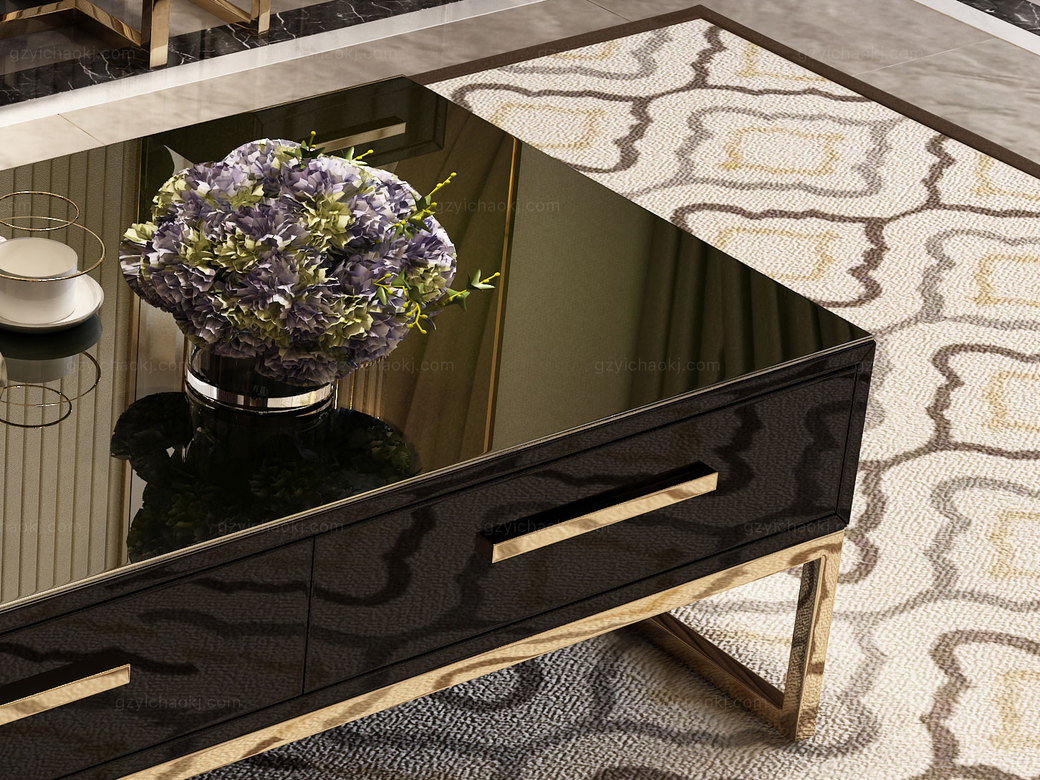 梵克美家 轻奢风格 镀金不锈钢 细腻光滑台面 时尚黑 1.2m茶几