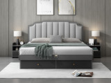 艺家 现代简约 浅灰色 靠背接触面优质超纤皮 储物抽屉设计1.8*2.0米 HS-1706板木高箱床