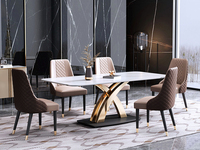 斐亚家居 轻奢 雪山石哑光岩板 不锈钢电镀（底架） 1.4米 长餐桌