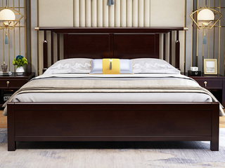  新中式 橡胶木  檀艺 卧室 简约 1.5*2.0米紫檀色床