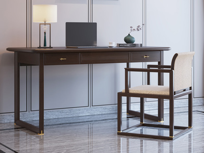  新中式风格 橡胶木 紫檀色 办公室家用书桌