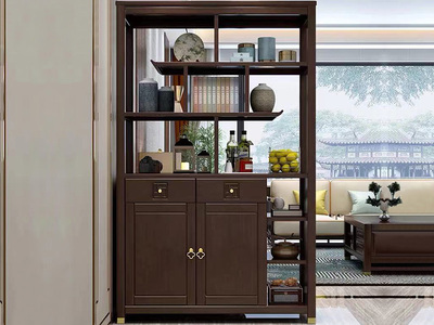  新中式风格 紫檀色 小户型家用橡胶木间厅柜
